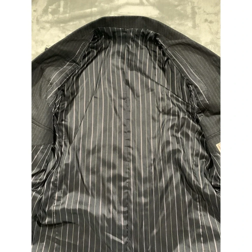 Vintage 90s Y2K Abercrombie Fitch Wool Lined Pinstripe Blazer Size 42 Black EUC